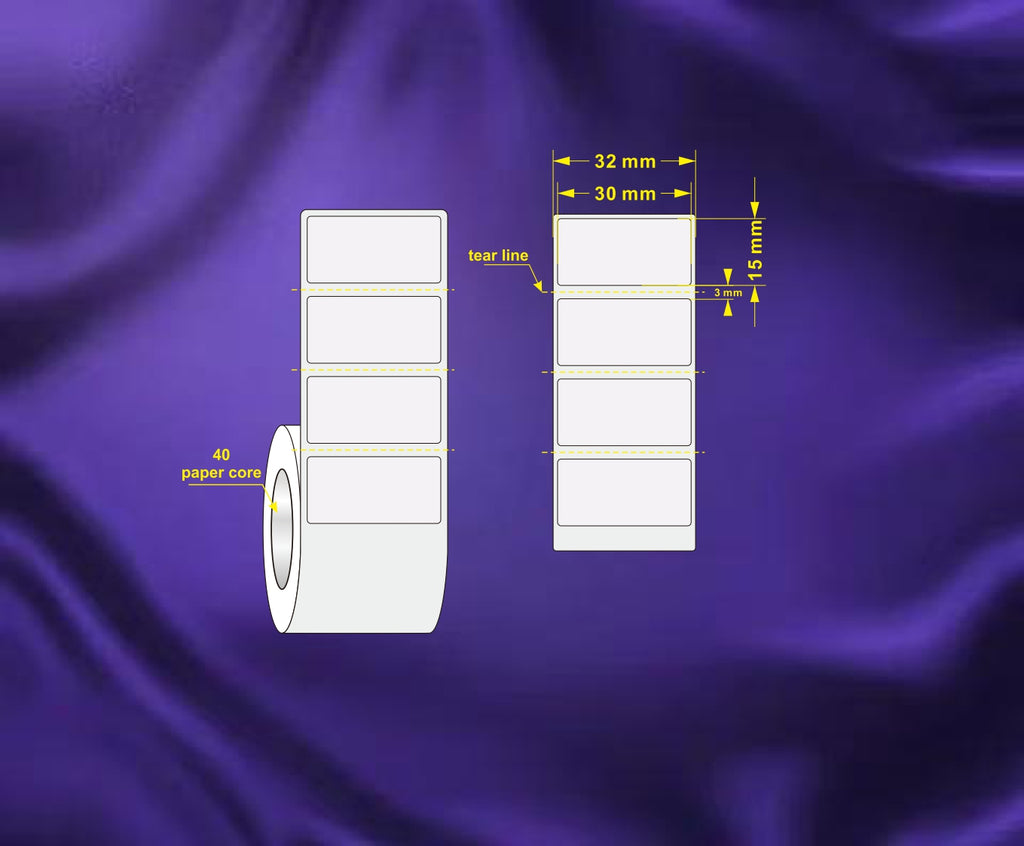 1 Roll 30mm X 15mm Perforated Direct Thermal Labels White - 2900 Labels per Roll / Core 40mm, diameter 97mm