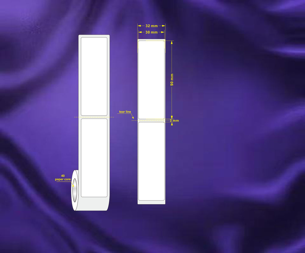 1 Roll 30mm X 90mm Perforated Direct Thermal Labels White - 560 Labels per Roll / Core 40mm, diameter 100mm