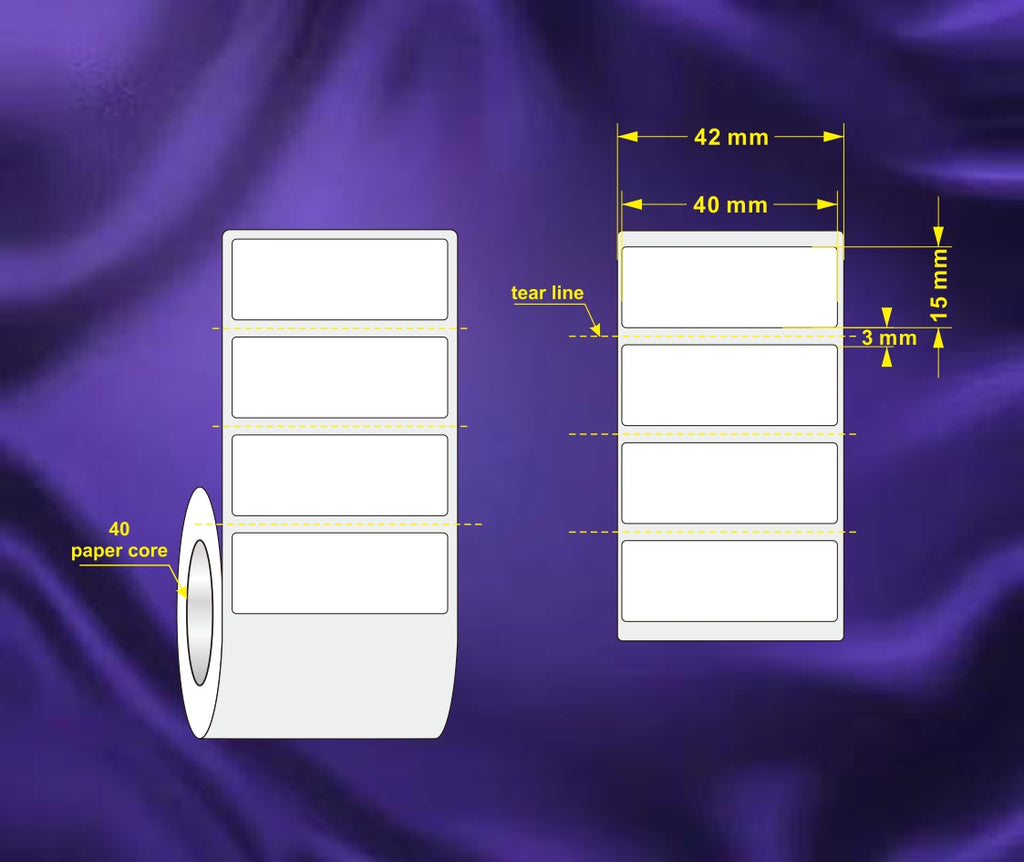 1 Roll 40mm X 15mm Perforated Direct Thermal Labels White - 2000 Labels per Roll / Core 40mm, diameter 101mm