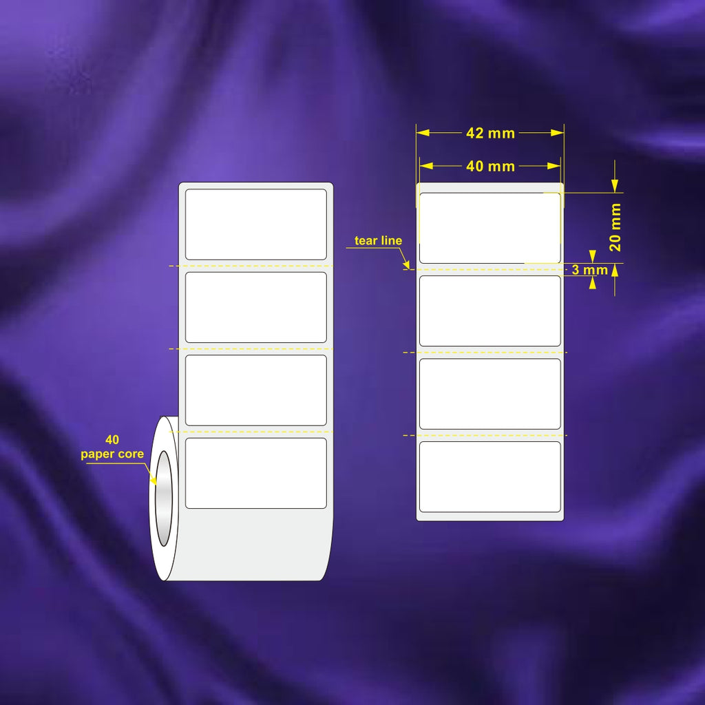 1 Roll 40mm X 20mm Perforated Direct Thermal Labels White - 2000 Labels per Roll / Core 40mm, diameter 101mm