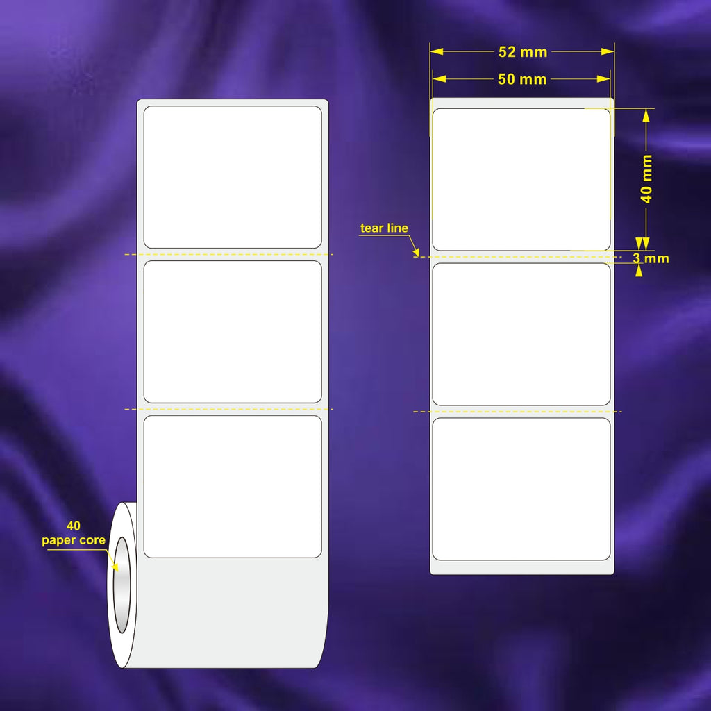 1 Roll 50mm X 40mm Perforated Direct Thermal Labels White - 1000 Labels per Roll/ Core 40mm, diameter 100mm