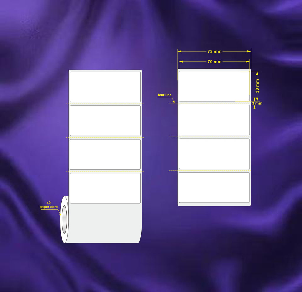 1 Roll 70mm X 30mm Perforated Direct Thermal Labels White - 1600 Labels per Roll / Core 40mm, diameter 100mm