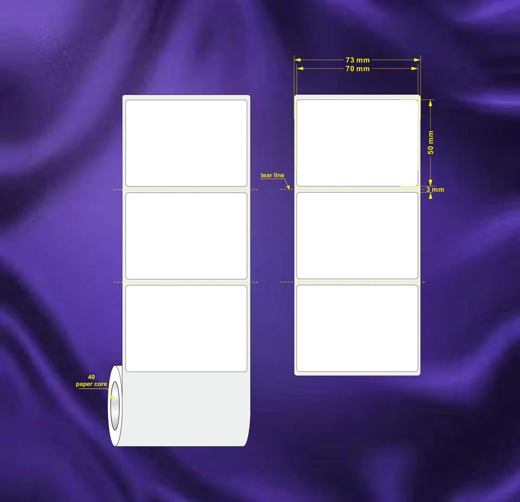 1 Roll 70mm X 50mm Perforated Direct Thermal Labels White - 1000 Labels per Roll / Core 40mm, diameter 100mm