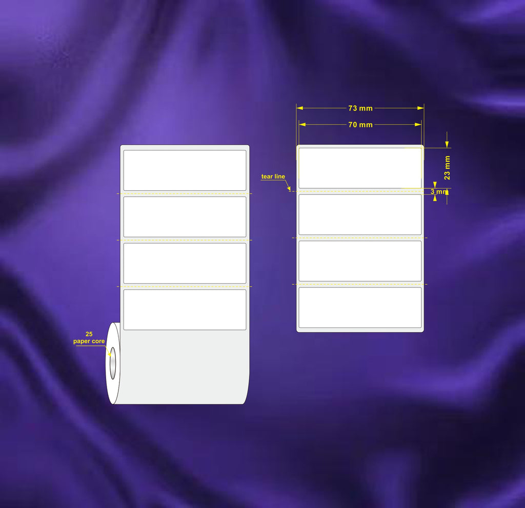 1 Roll 75mm X 23mm Perforated Direct Thermal Labels White - 2000 Labels per Roll / Core 25mm, diameter 97mm