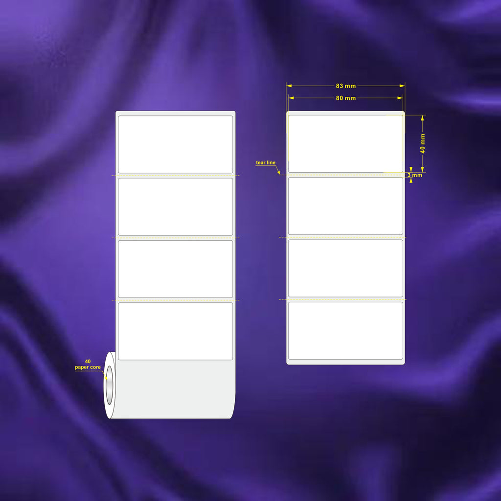 1 Roll 80mm X 40mm Perforated Direct Thermal Labels White - 1000 Labels per Roll / Core 40mm, diameter 98mm