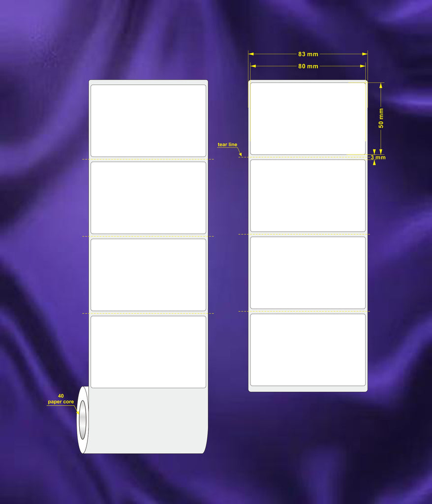 1 Roll 80mm X 50mm Perforated Direct Thermal Labels White - 1000 Labels per Roll / Core 40mm, diameter 100mm