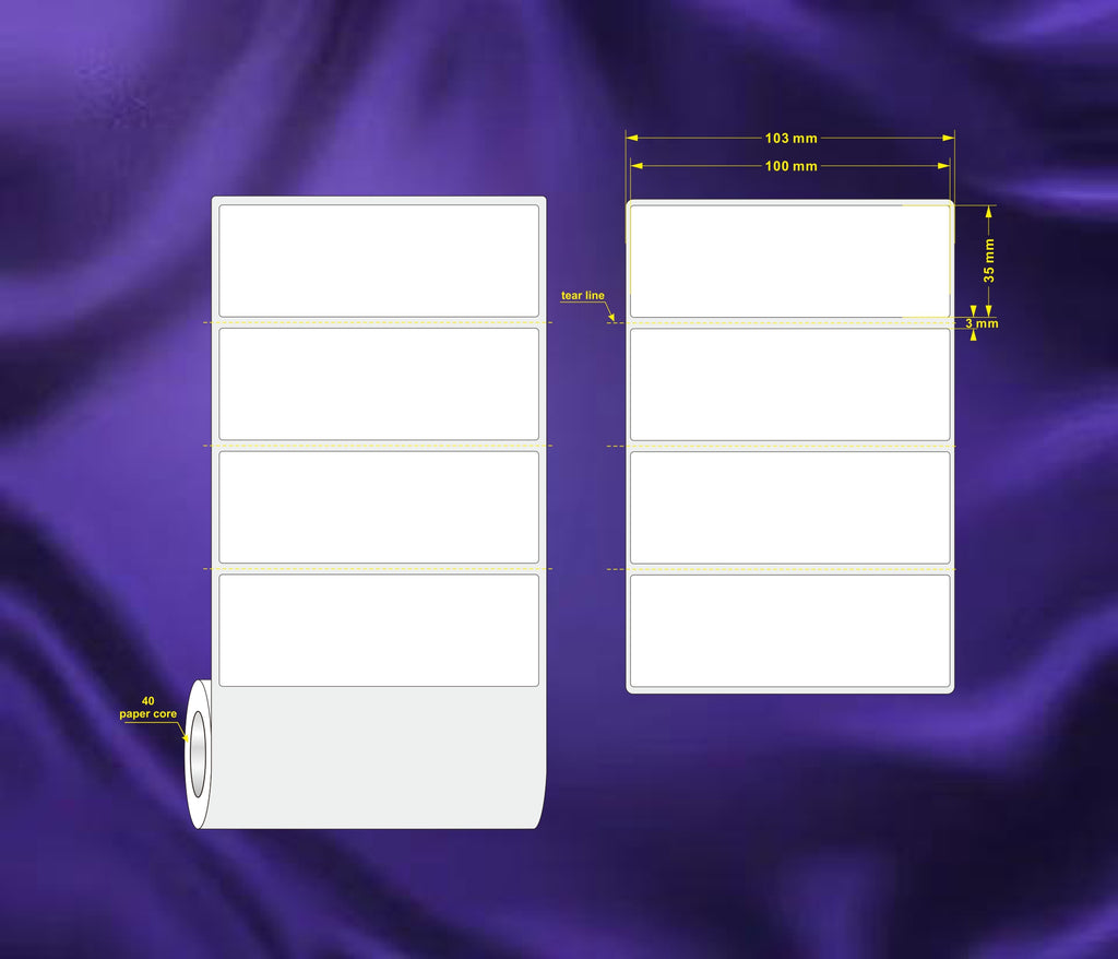 1 Roll 100mm X 35mm Perforated Direct Thermal Labels White - 1400 Labels per Roll / Core 40mm, diameter 99mm