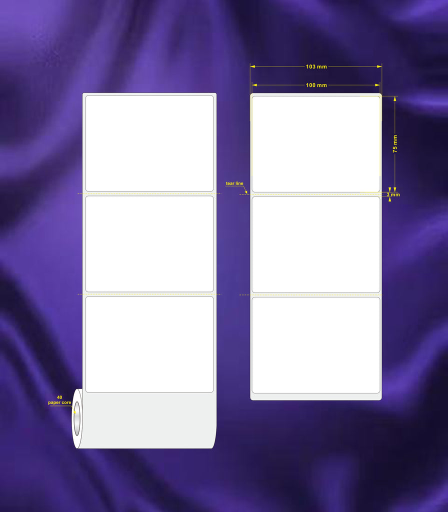 1 Roll 100mm X 75mm Perforated Direct Thermal Labels White - 500 Labels per Roll / Core 40mm, diameter 94mm