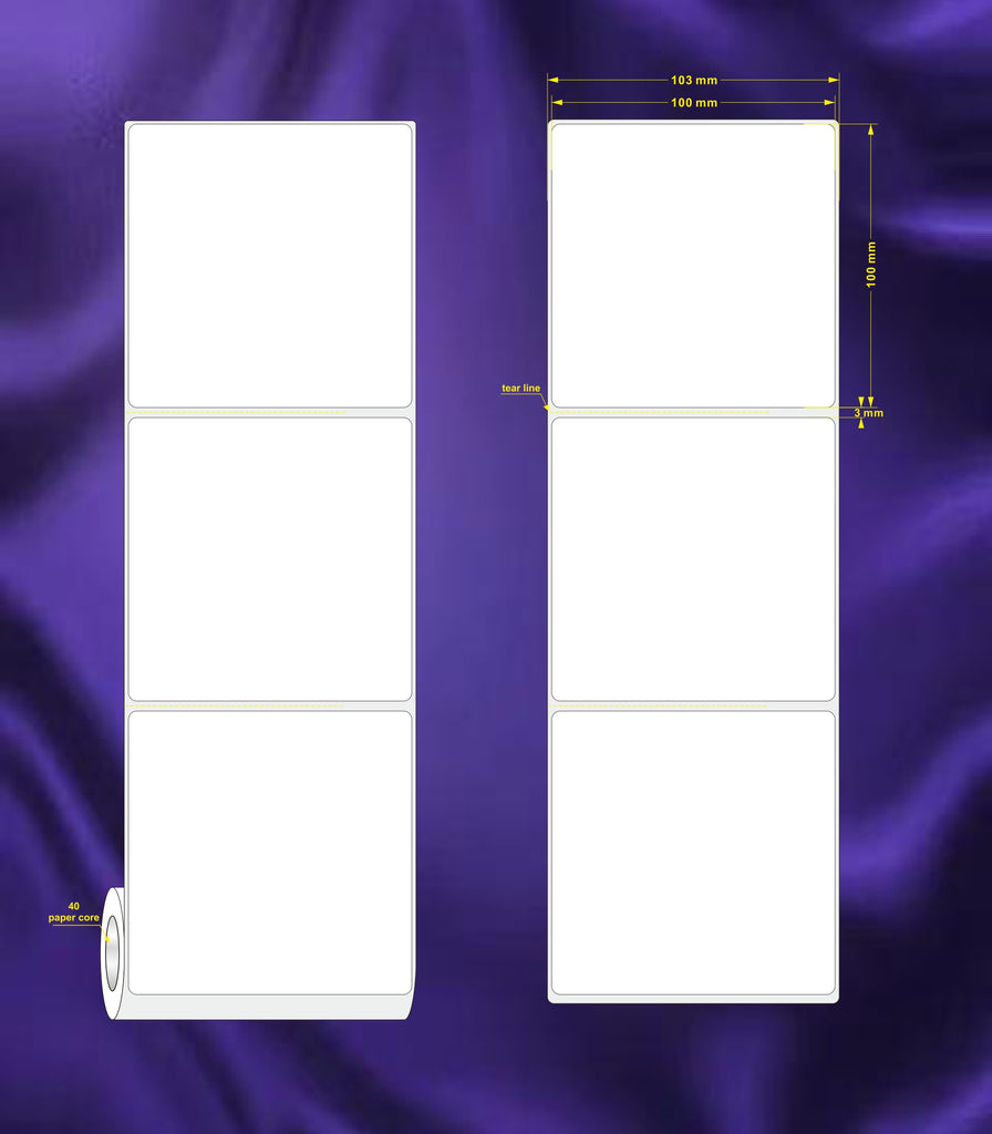 1 Roll 100mm X 100mm Perforated Direct Thermal Labels White - 600 Labels per Roll / Core 40mm, diameter 118mm
