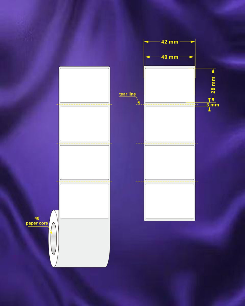 1 Roll Removable 40mm X 28mm Perforated Direct Thermal Labels White - 2000 Labels per Roll / Core 40mm, diameter 105mm