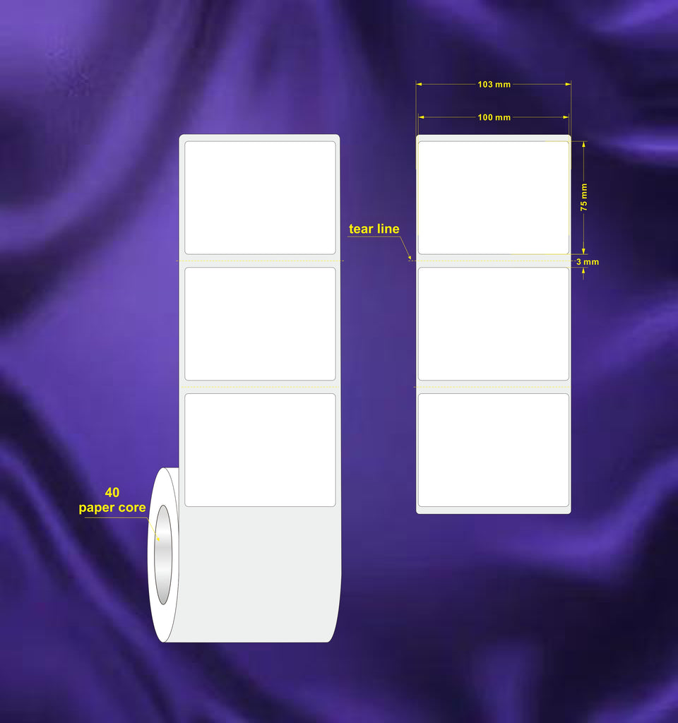 1 Roll Removable 100mm X 75mm Perforated Direct Thermal Labels White - 500 Labels per Roll / Core 40mm, diameter 98mm