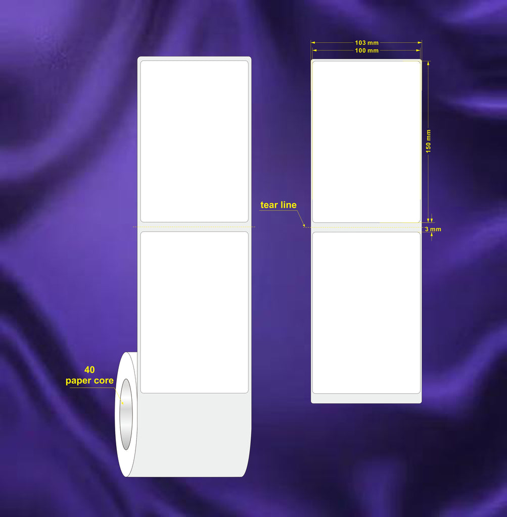 1 Roll Removable 100mm X 150mm Perforated Direct Thermal Labels White - 350 Labels per Roll / Core 40mm, diameter 100mm