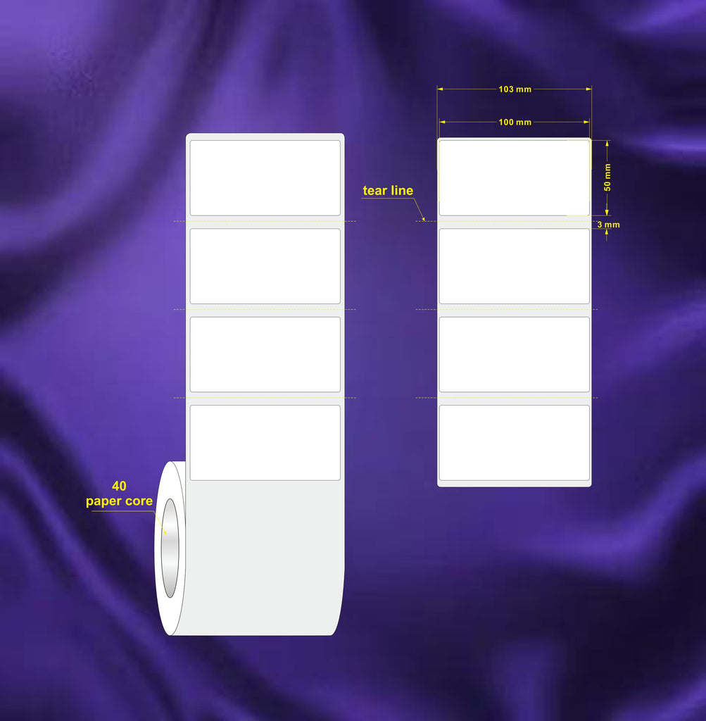 1 Roll Removable 100mm X 50mm Perforated Direct Thermal Labels White - 1200 Labels per Roll / Core 40mm, diameter 110mm