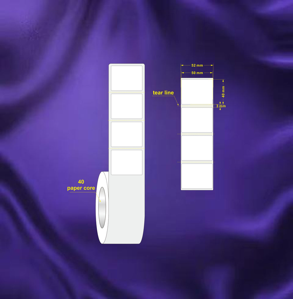 1 Roll Removable 50mm X 40mm Perforated Direct Thermal Labels White - 1000 Labels per Roll / Core 40mm, diameter 98mm