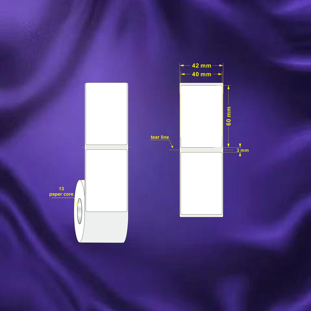 1 Roll 40mm x 60mm Multi-purpose Direct Thermal Labels White - 130 Labels per roll (13mm Core dia n/a)