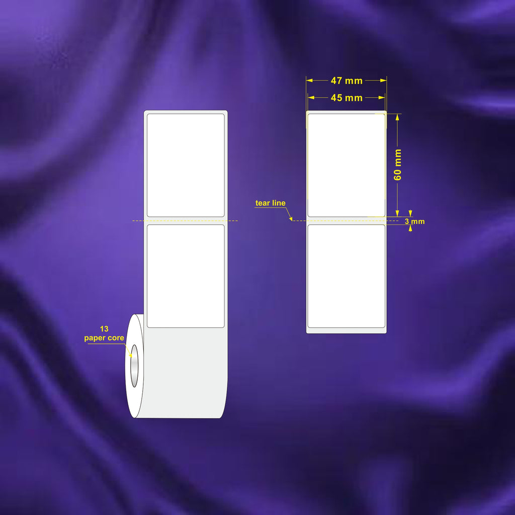 1 Roll 45mm x 60mm Multi-purpose Direct Thermal Labels White - 130 Labels per roll (13mm Core)