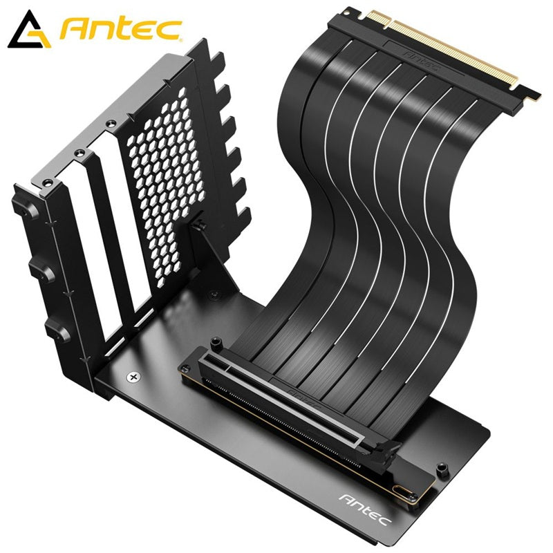 Antec AT-RCVB-BK200-PCIE5 RTX50 PCI-E 5.0 Riser Cable Vertical Bracket Kit - Black, 200mm, 64GB/s, 32GT/s, supports RTX 5090/RX 9070 XT, 1Y warranty