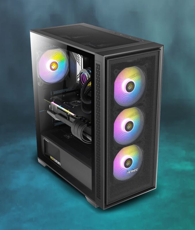 Antec AX81 E-ATX, 1x 360mm Radiator Front, 4x ARGB 12CM Fans 3x Front  1x Rear included. RGB controller for six fans. Mesh Tempered Glass Case - SI