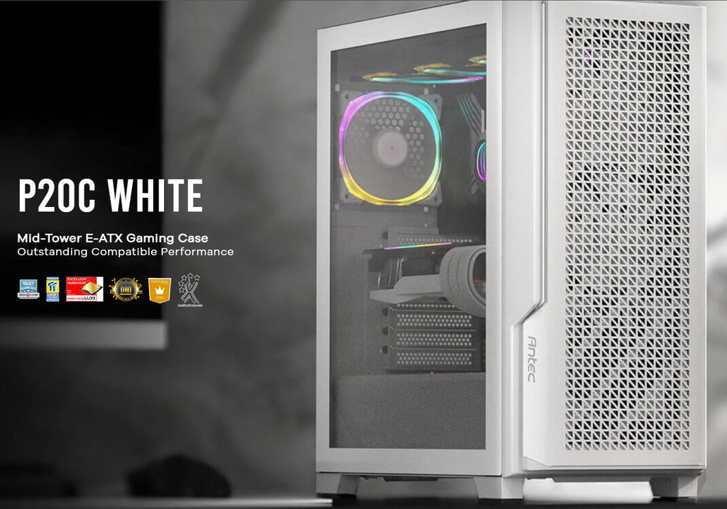 Antec P20C White, ATX, E-ATX, ATX, USB-C, Cable management , 4x HDD or SSD , 375mm GPU, 170mm CPU  3x PWM white 12 CM Fan, Tempered Glass,  Case (LS)