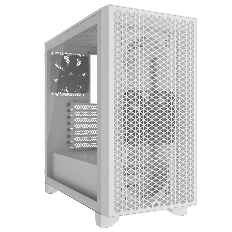 Corsair 3000D AIRFLOW Mid-Tower PC Case - White, ATX, 360mm GPU, 170mm CPU cooler, 220mm PSU, 360mm rad, 2x SP120, 2x USB-C 3.2 Gen 1