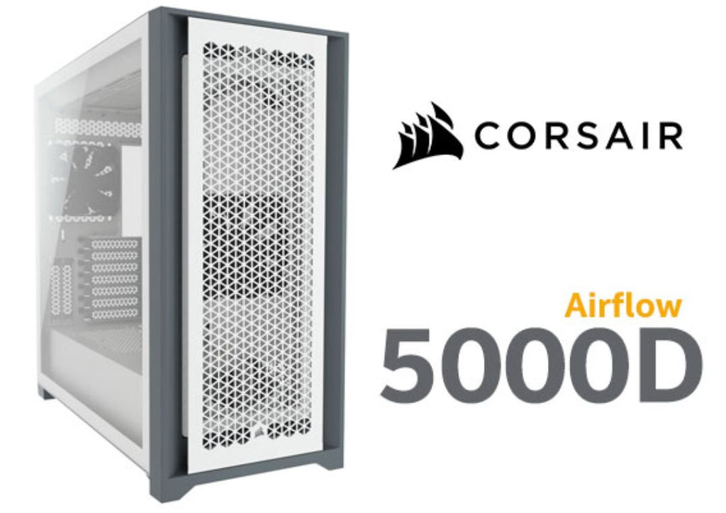 Corsair 5000D AIRFLOW E-ATX, ATX, USB Type-C, 1x 120mm Front  Rear, Radiator 360mm. 7+2 PCI Slot, 4x 2.5" SSD, 2x 3.5" HDD. VGA 420mm. White. Case