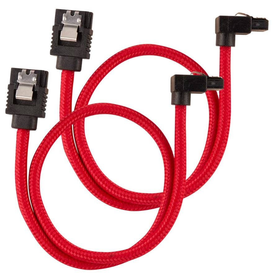 Corsair Premium Sleeved SATA 6Gbps 60cm 90° Connector Cable — Red