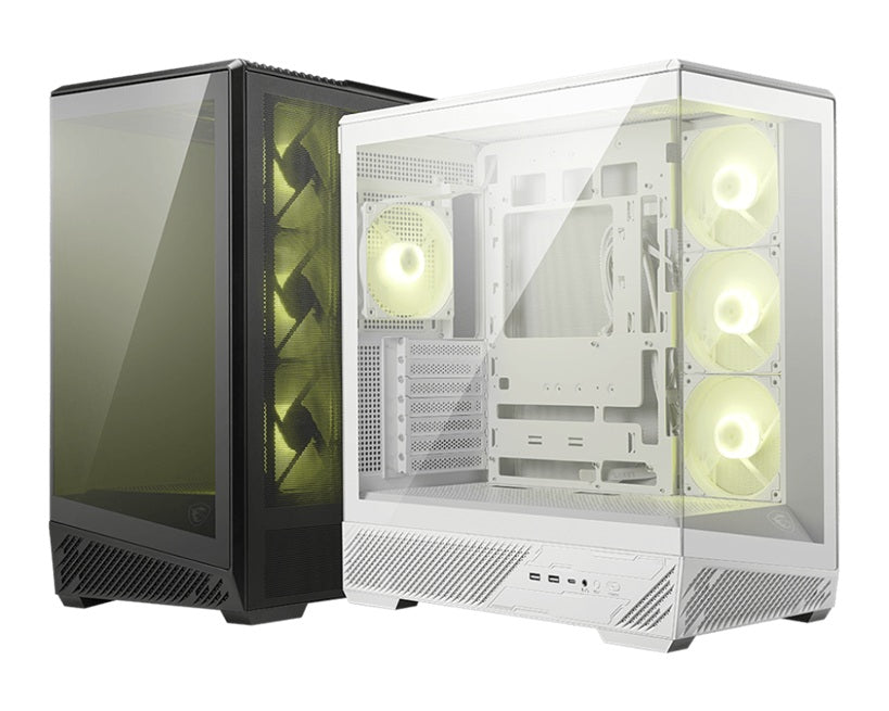 MSI MAG PANO 130R PZ -WHITE – ATX/mATX/ITX, 400mm GPU, 165mm CPU, 7 slots, 6×120mm, 360 rad top/side, 2×USB-A, 1×USB-C 20Gbps, 460×232×490mm, 8.37kg