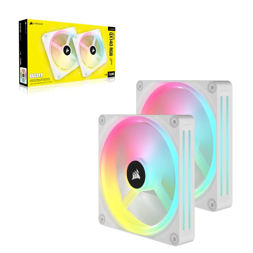 Corsair QX RGB Series, iCUE LINK QX140 RGB WHITE, 140mm Magnetic Dome Bearing. PWM RGB Dual Fan, Starter Kit