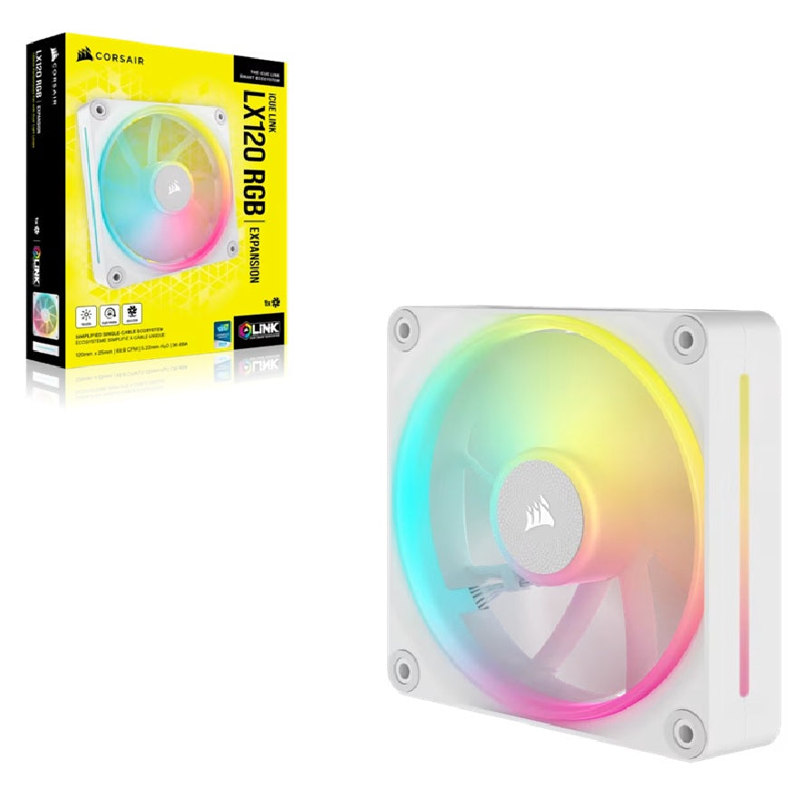 Corsair LX120 White, Single/ iCUE LINK LX120 RGB 120mm PWM Single Fan Expansion - White