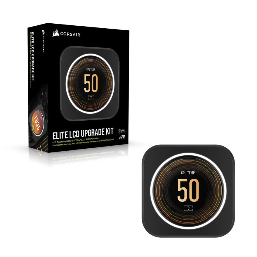 Corsair iCUE ELITE CPU Cooler LCD Display Upgrade Kit transforms your CORSAIR ELITE CAPELLIX CPU cooler into a personalized dashboard Display