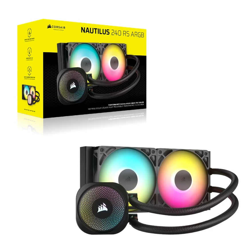 Corsair NAUTILUS 240 RS ARGB Liquid CPU Cooler - Black 240mm Rad, 2x PWM fans, RGB, Copper Cold Plate, 400mm Tubing, Intel  AMD Support