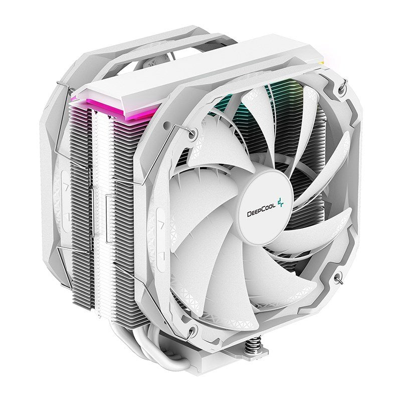 DeepCool AS500 PLUS White CPU Cooler Single Tower, Five Heat Pipe Design High Fin Density, Double PWM Fans, Slim Profile, LGA2066/2011-v3/2011/1700/12