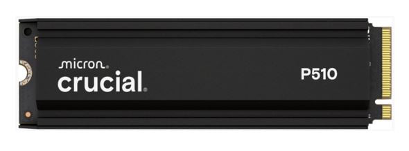 Crucial P510 1TB Gen5 2280 NVMe M.2 SSD w Heatsink 11,000/9,500 MB/s R/W 600TBW 1.5M IOPS 1.5M hrs MTTF Full-Drive Encryption 5yrs