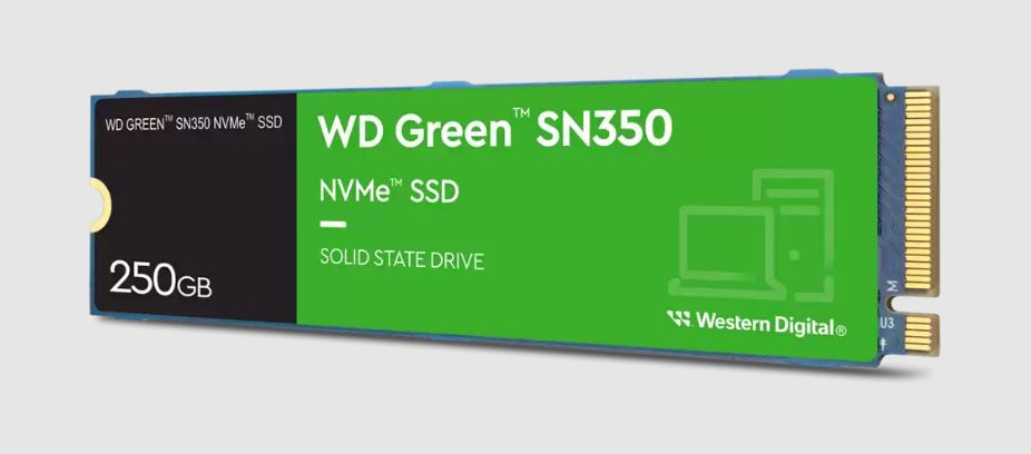 Western Digital WD Green SN350 500GB M.2 NVMe SSD PCIe 3.0x4 2400MB/s 1500MB/s R/W 300K/300K IOPS 40TBW 1M Hrs MTTF 3Y WTY (WDS250G2G0C)