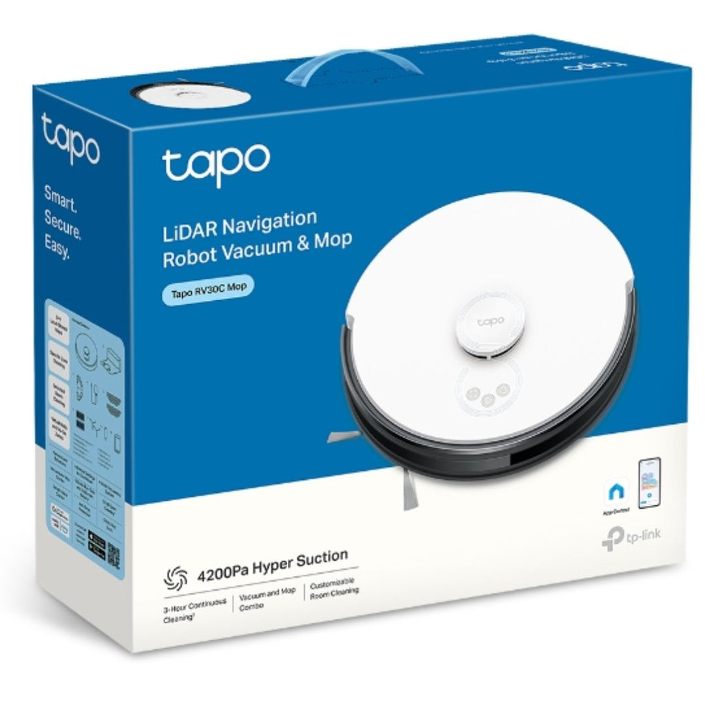 TP-Link Tapo RV30C Mop LiDAR Navigation Robot Vacuum  Mop, 4200Pa Hyper Suction, Auto-Charging, 3200mAh Battery for Long-lasting, Auto-Charging