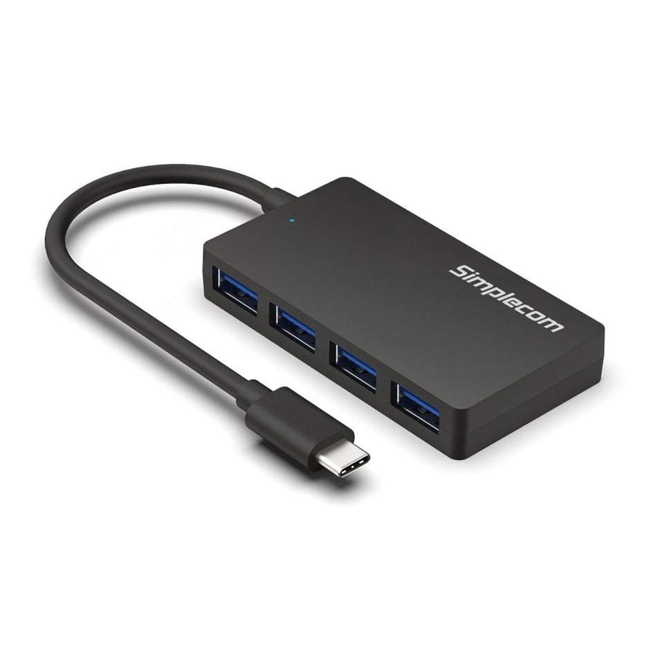 Simplecom CH350 SuperSpeed USB-C to 4xtUSB-A Hub USB 3.2 Gen1, 5Gbps, plug  play, bus-powered, ABS, 76×41×11mm, 35g, 15cm cable, Win/macOS compatibe