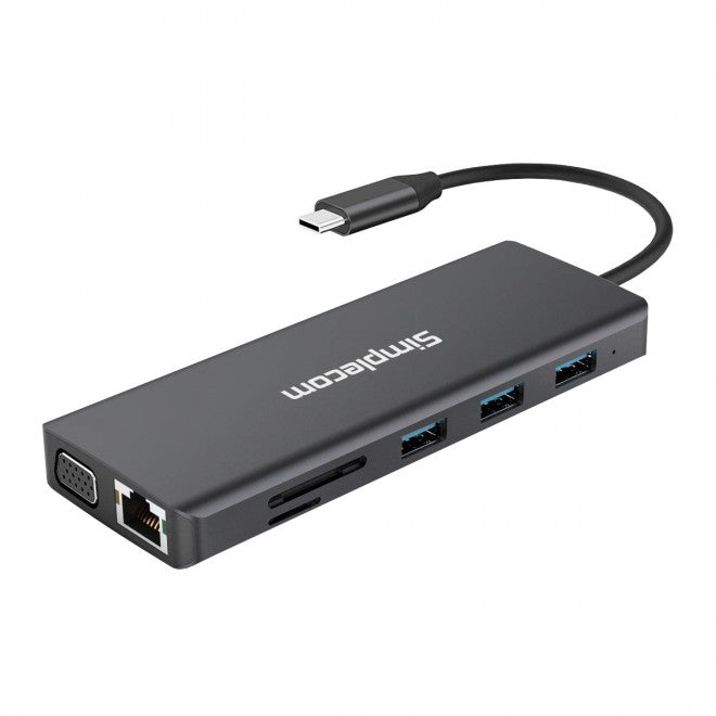 Simplecom CHN612 USB-C 12-in-1 Multiport Docking Station Dual HDMI + VGA Triple Display Gigabit LAN