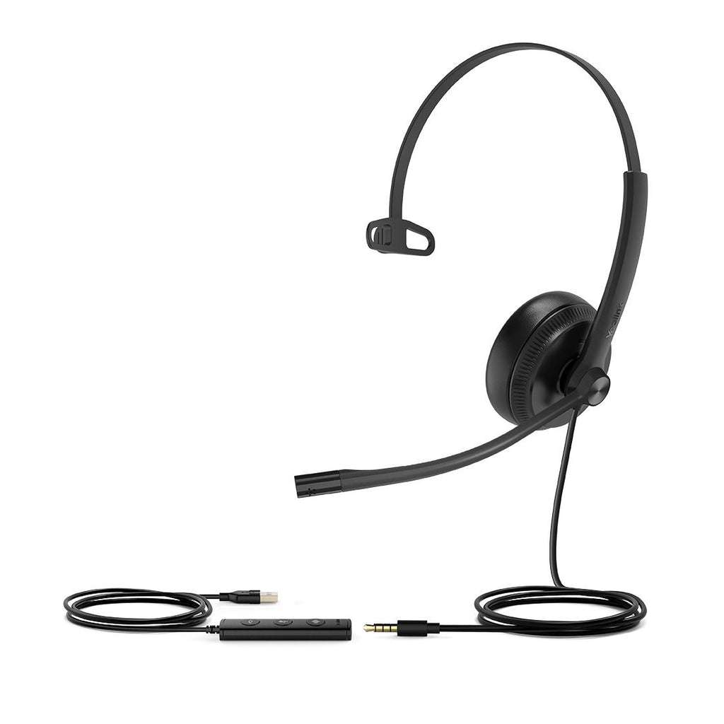 Yealink UH34SE-M-UC Wideband Noise Cancelling Headset, USB and 3.5mm, Leather Ear Piece, YHC20 Controller with UC Button, Mono