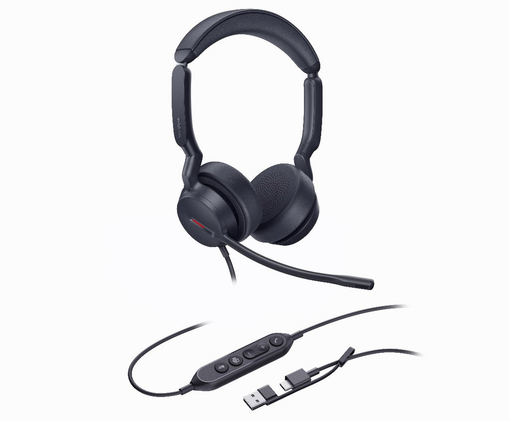 Yealink UH44 Dual Teams USB-C/A Microsoft Certified Teams USB Wired HeadsetDual Noise-Canceling Microphones 35mmSpeaker Busylight Leather Ear Cushions