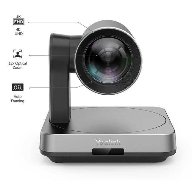 Yealink UVC84 Video Conference Camera for Medium and Large Room, True 4K Ultra HD Video, 12x optical and 3x digital zoom, 80° field of view