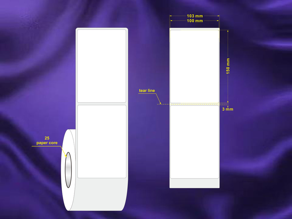 1 Roll 100mm X 150mm Perforated Direct Thermal Labels White - 500 Labels per Roll / Core 25mm, diameter 105mm