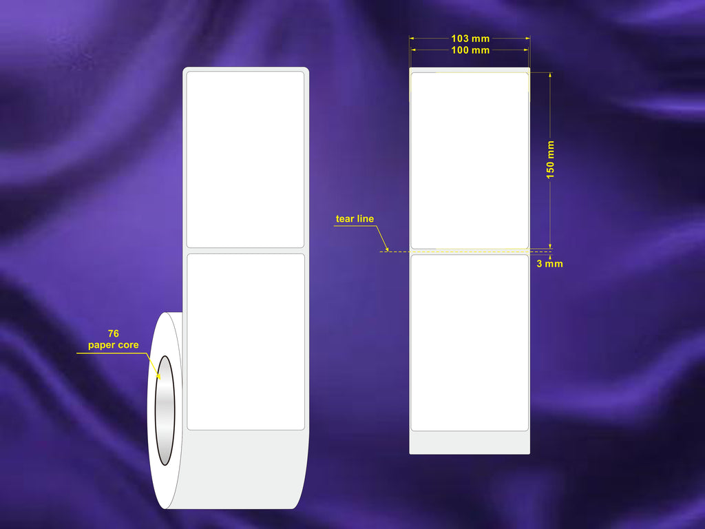 1 Roll 100mm X 150mm Perforated Direct Thermal Labels White - 1000 Labels per Roll/ Core 76mm, diameter 180mm