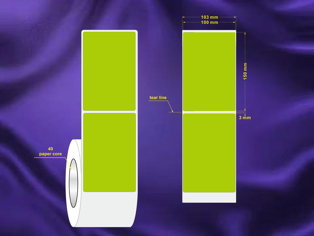 1 Roll 100mm X 150mm Perforated Direct Thermal Labels Green - 350 Labels per Roll / Core 40mm, diameter 105mm