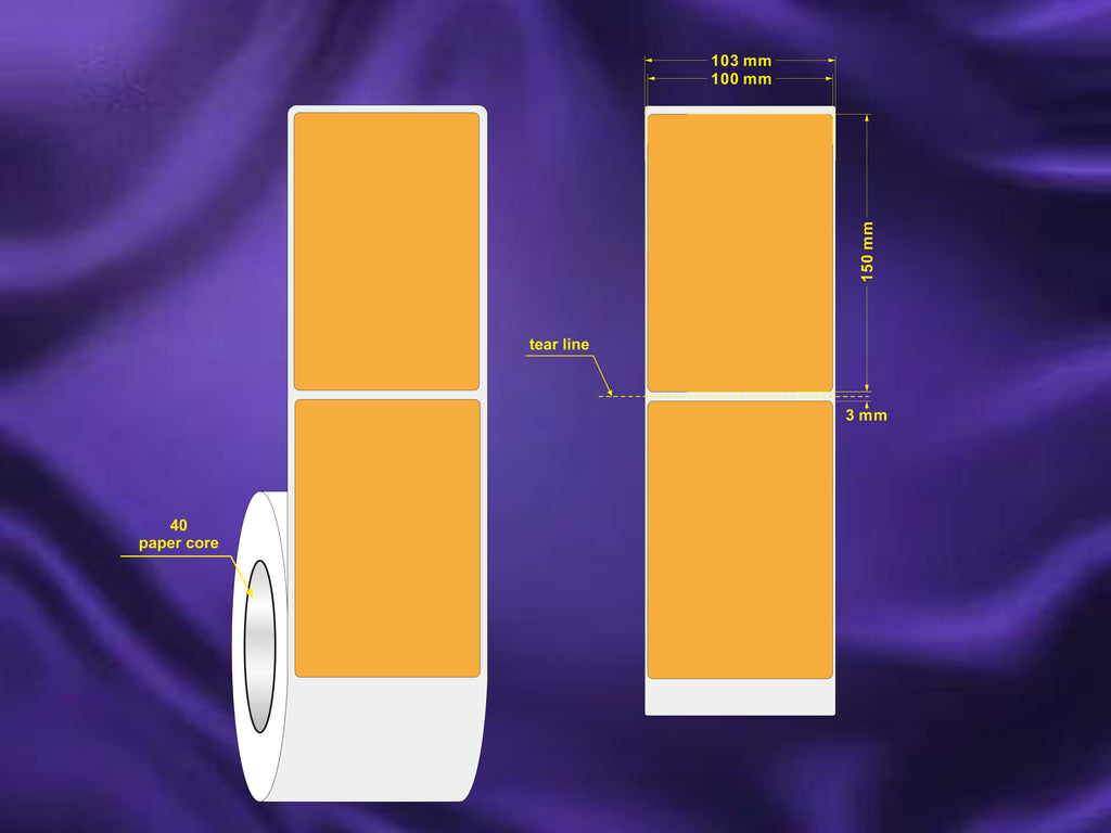 1 Roll 100mm X 150mm Perforated Direct Thermal Labels Orange - 350 Labels per Roll / Core 40mm, diameter 105mm