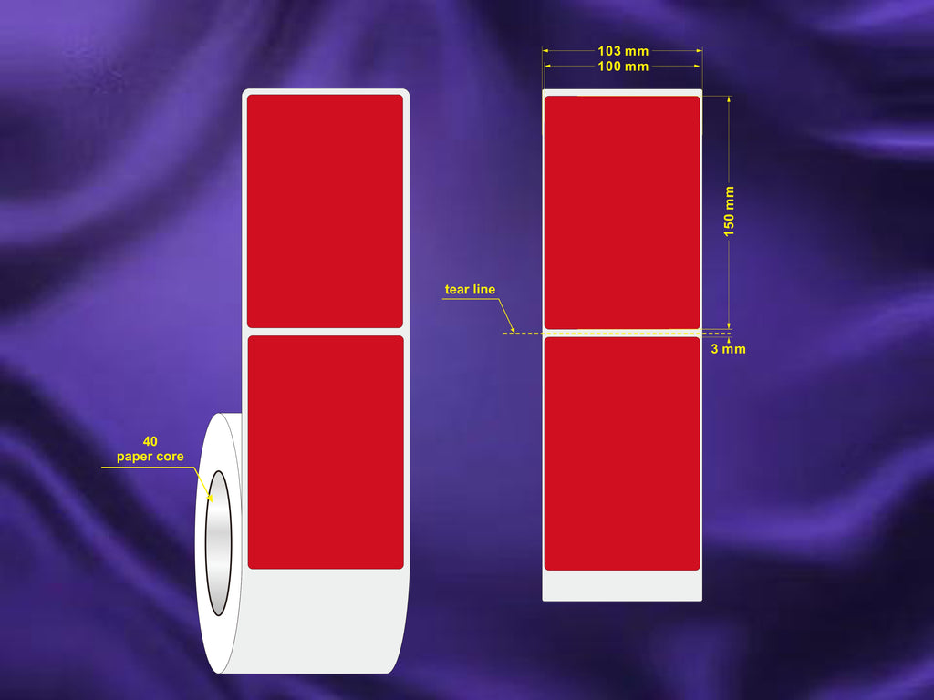 1 Roll 100mm X 150mm Perforated Direct Thermal Labels Red - 350 Labels per Roll / Core 40mm, diameter 105mm