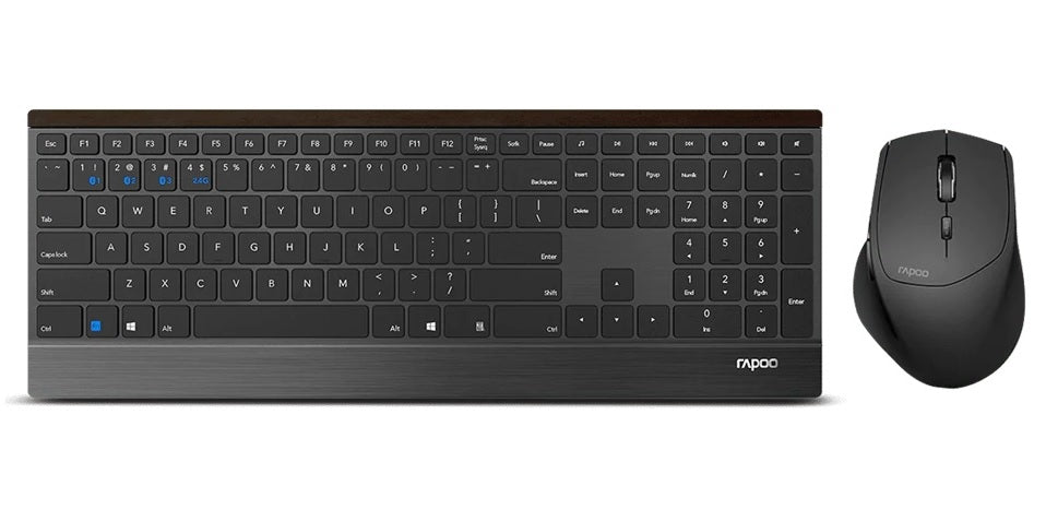 RAPOO 9500M Bluetooth  2.4G Wireless Keyboard Mouse Combo Black- Multi-Device connection - Adjustable1600DPI 4.5mm Ultra-Slim. 12 Months Battery Life
