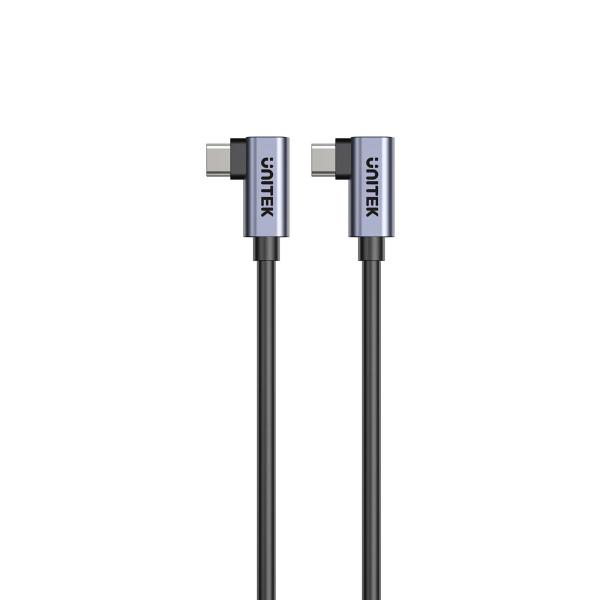Unitek 1M USB-C Dual 90-Degree Power Cable, 20V 5A, Up to 480 Mbps, 100W, Grey, Hook Color Box