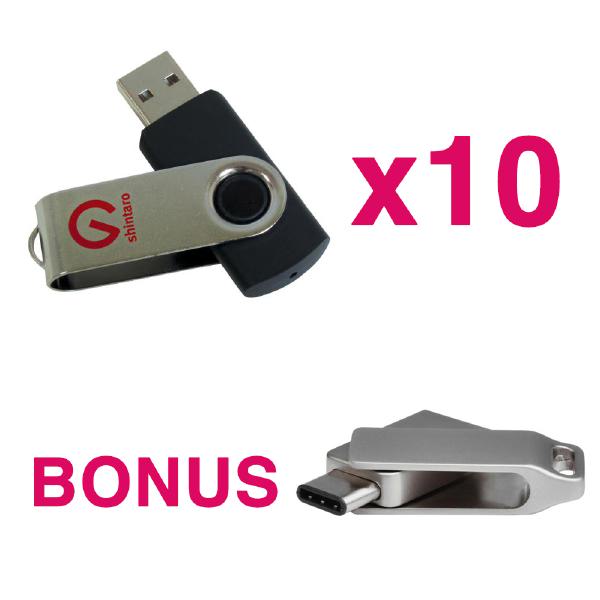BULK BUY 10 Shintaro 16GB Rotating Pocket Disk USB2.0, GET 1 FREE Shintaro 32GB USB-C OTG Pocket Disk drive