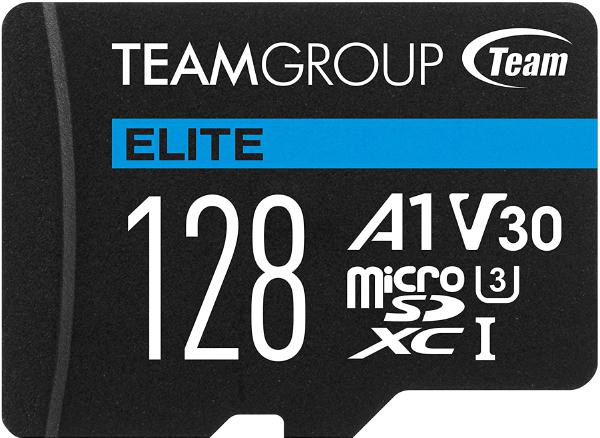 Team Group Elite A1 MicroSDXC Memory Card 128GB, R/W (Max) 100MB/s 50MB/s, 1500/500 IOPs, V30, UHS-I U3 With SD Adapter