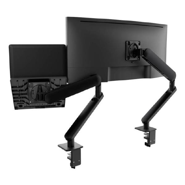 Atdec Ora Duo High-Performance Dynamic Monitor Arms with Laptop Tray. F-Clamp Desk Fixing. Max Load 8kg. Up to 35&quot; screens. Up to 18&quot; Laptops. Black